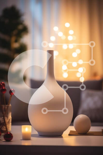 Intra Συλλεκτικό Ξύλινο Παζλ Plywood  4mm - Γιορτινά στολίδια με λευκό βάζο και χριστουγεννιάτικο δέντρο Σε Ξύλινο Κουτί - Διαστάσεις: 10x10 cm – 25 κομμάτια