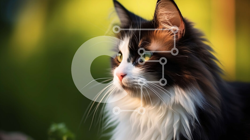 Intra Συλλεκτικό Ξύλινο Παζλ Plywood  4mm - Ασπρόμαυρη γάτα που κάθεται στο γρασίδι με τα φωτεινά πράσινα μάτια Σε Ξύλινο Κουτί - Διαστάσεις: 10x10 cm – 25 κομμάτια