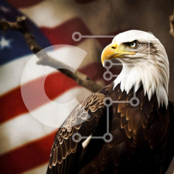 Intra Συλλεκτικό Ξύλινο Παζλ Plywood  4mm - Αμερικανικός φαλακρός αετός με φόντο τη σημαία Σε Ξύλινο Κουτί - Διαστάσεις: 10x10 cm – 25 κομμάτια - Image 1