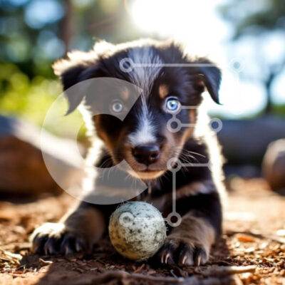 Intra Συλλεκτικό Ξύλινο Παζλ Plywood  4mm - Παιχνιδιάρικο κουτάβι με μπλε μάτια και μια μπάλα Σε Ξύλινο Κουτί - Διαστάσεις: 10x10 cm – 25 κομμάτια - Image 1