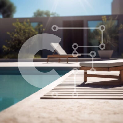 Intra Συλλεκτικό Ξύλινο Παζλ Plywood  4mm - Εκπληκτική εικόνα ενός σύγχρονου υπαίθριου καθιστικού με πισίνα και ξαπλώστρες Σε Ξύλινο Κουτί - Διαστάσεις Puzzle: 10x10 cm – 25 κομμάτια - Image 1