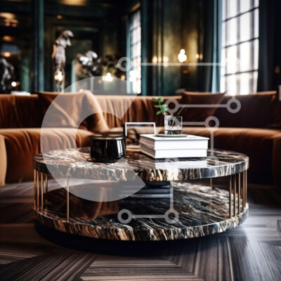 Intra Συλλεκτικό Ξύλινο Παζλ Plywood  4mm - Κομψό και μοντέρνο σαλόνι με μαύρο μαρμάρινο τραπεζάκι σαλονιού και καφέ δερμάτινους καναπέδες Σε Ξύλινο Κουτί - Διαστάσεις Puzzle: 10x10 cm – 25 κομμάτια - Image 1