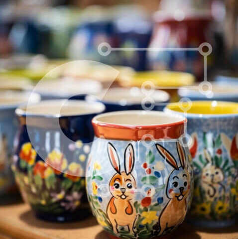 Intra Συλλεκτικό Ξύλινο Παζλ Plywood  4mm - Συλλογή πολύχρωμων κεραμικών φλυτζανιών λαγουδάκι Σε Ξύλινο Κουτί - Διαστάσεις Puzzle: 10x10 cm – 25 κομμάτια - Image 1