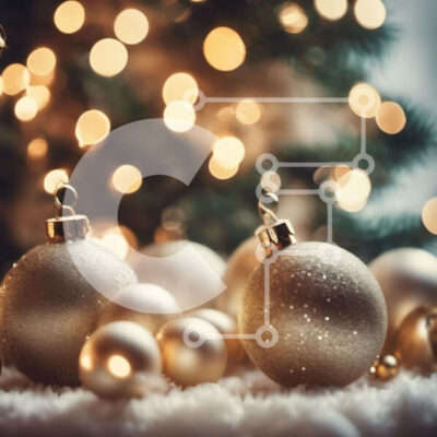 Intra Συλλεκτικό Ξύλινο Παζλ Plywood  4mm - Στολίδια χρυσής μπάλας στο χιόνι με το χριστουγεννιάτικο δέντρο Σε Ξύλινο Κουτί - Διαστάσεις: 10x10 cm – 25 κομμάτια - Image 1