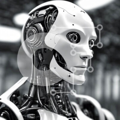 Intra Συλλεκτικό Ξύλινο Παζλ Plywood 4mm - Κοντινό πλάνο ρομπότ τεχνητής νοημοσύνης (AI) με κεκλιμένο κεφάλι Σε Ξύλινο Κουτί - Διαστάσεις Puzzle: 10x10 cm – 25 κομμάτια - Image 1