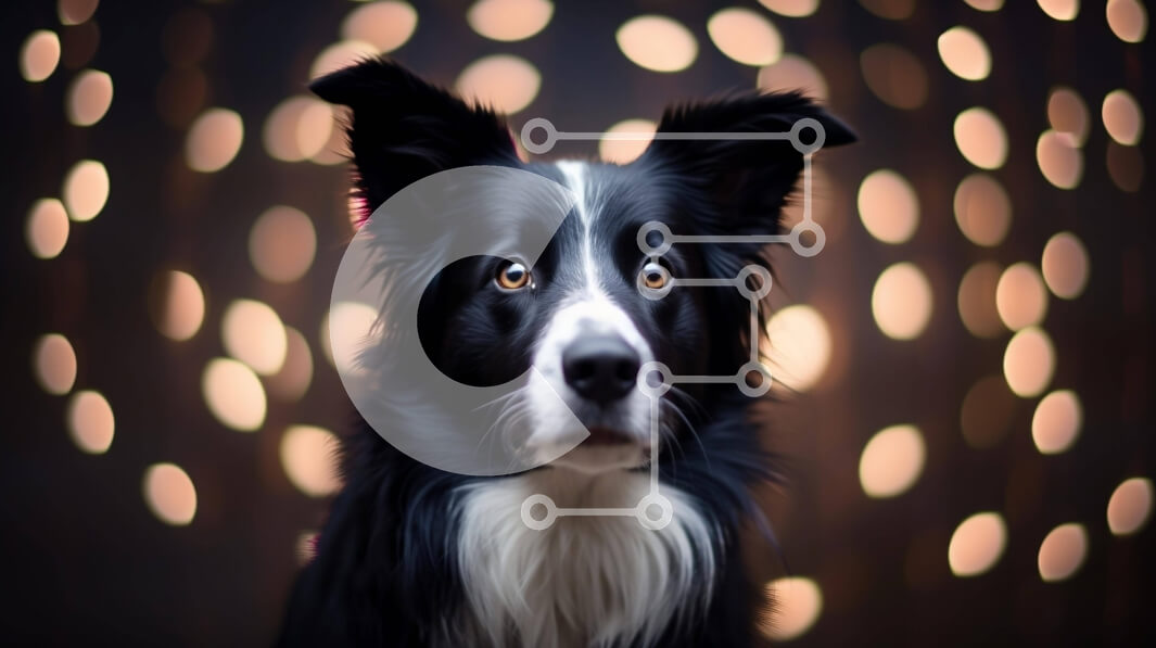 Intra Συλλεκτικό Ξύλινο Παζλ Plywood  4mm - Μαύρο και άσπρο σκυλί που κοιτάζει τα πολύχρωμα φώτα Σε Ξύλινο Κουτί - Διαστάσεις: 10x10 cm – 25 κομμάτια