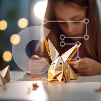 Intra Συλλεκτικό Ξύλινο Παζλ Plywood  4mm - Νεαρό κορίτσι που δημιουργεί το λαγουδάκι Origami Σε Ξύλινο Κουτί - Διαστάσεις Puzzle: 10x10 cm – 25 κομμάτια - Image 1