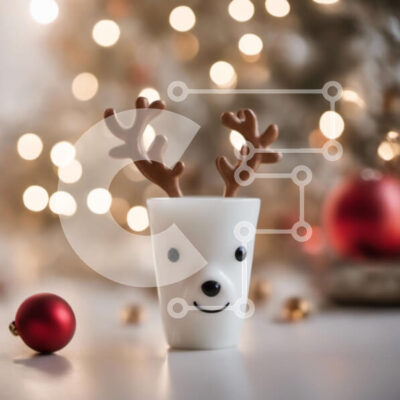 Intra Συλλεκτικό Ξύλινο Παζλ Plywood  4mm - Γιορτινό Χριστουγεννιάτικο Κύπελλο με Κέρατα ταράνδου και Διακοσμητικά Σε Ξύλινο Κουτί - Διαστάσεις Puzzle: 10x10 cm – 25 κομμάτια - Image 1