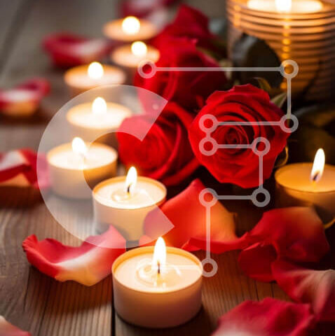 Intra Συλλεκτικό Ξύλινο Παζλ Plywood 4mm - Ρομαντικό τραπέζι με κόκκινα τριαντάφυλλα και κεριά Σε Ξύλινο Κουτί - Διαστάσεις Puzzle: 10x10 cm – 25 κομμάτια - Image 1