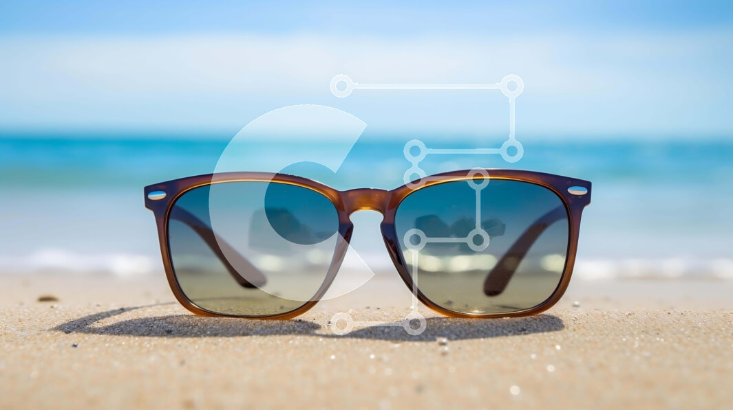 Intra Συλλεκτικό Ξύλινο Παζλ Plywood  4mm - Γυαλιά ηλίου στην παραλία δίπλα στον ωκεανό Σε Ξύλινο Κουτί - Διαστάσεις Puzzle: 10x10 cm – 25 κομμάτια