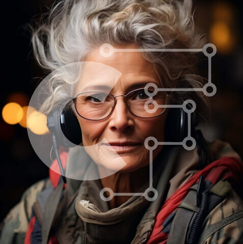 Intra Συλλεκτικό Ξύλινο Παζλ Plywood 4mm - Πορτρέτο της ηλικιωμένης γυναίκας με τα γυαλιά και τα ακουστικά Σε Ξύλινο Κουτί - Διαστάσεις Puzzle: 10x10 cm – 25 κομμάτια - Image 1