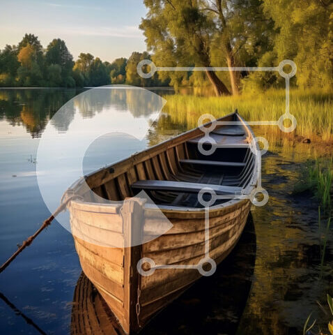 Intra Συλλεκτικό Ξύλινο Παζλ Plywood  4mm - Όμορφη εικόνα ενός ξύλινου σκάφους σε μια ήρεμη λίμνη Σε Ξύλινο Κουτί - Διαστάσεις: 10x10 cm – 25 κομμάτια - Image 1