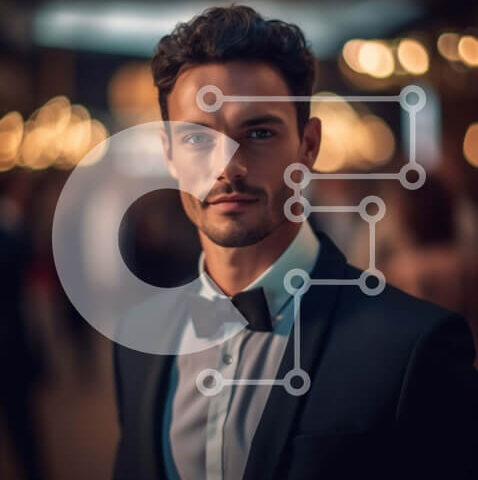 Intra Συλλεκτικό Ξύλινο Παζλ Plywood  4mm - Σοβαρό πορτρέτο ενός άνδρα με μαύρο σμόκιν και παπιγιόν Σε Ξύλινο Κουτί - Διαστάσεις Puzzle: 10x10 cm – 25 κομμάτια - Image 1