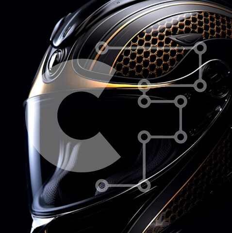 Intra Συλλεκτικό Ξύλινο Παζλ Plywood  4mm - Κομψό μαύρο και χρυσό κράνος μοτοσυκλέτας με λογότυπο με φτερωτό κρανίο Σε Ξύλινο Κουτί - Διαστάσεις Puzzle: 10x10 cm – 25 κομμάτια - Image 1