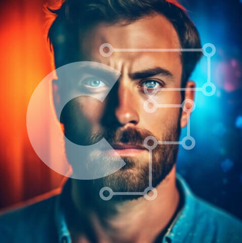 Intra Συλλεκτικό Ξύλινο Παζλ Plywood  4mm - Σοβαρός άνδρας με γένια και μπλε πουκάμισο κοιτάζοντας την κάμερα Σε Ξύλινο Κουτί - Διαστάσεις Puzzle: 10x10 cm – 25 κομμάτια - Image 1