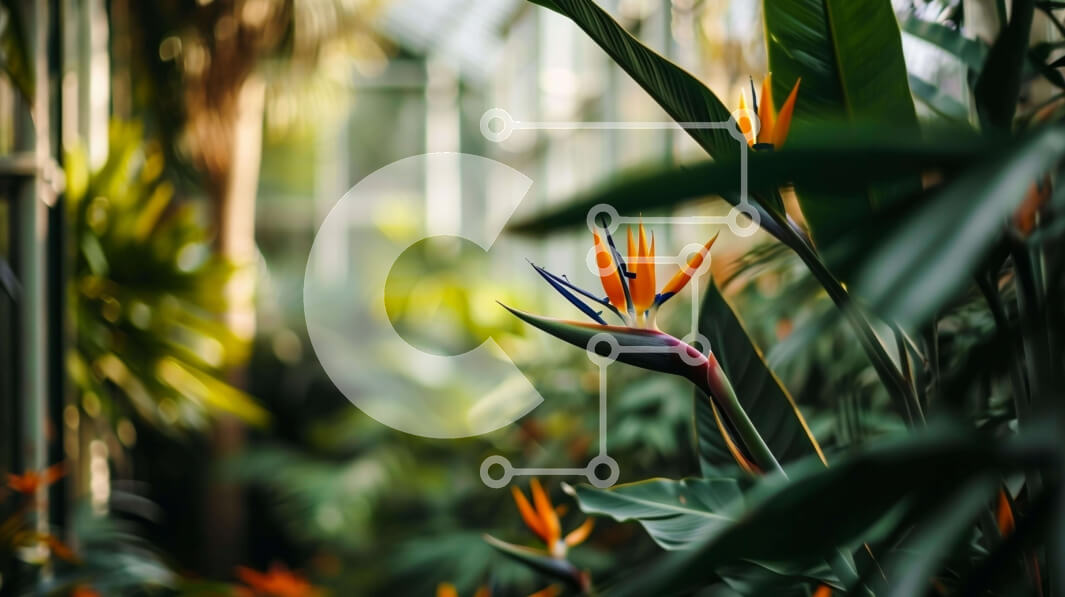 Intra Συλλεκτικό Ξύλινο Παζλ Plywood  4mm - Πολύχρωμο φυτό πουλί του παραδείσου στο θερμοκήπιο Σε Ξύλινο Κουτί - Διαστάσεις: 10x10 cm – 25 κομμάτια