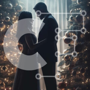 Intra Συλλεκτικό Ξύλινο Παζλ Plywood  4mm - Ρομαντική γαμήλια εικόνα: Νύφη και γαμπρός μπροστά από το αναμμένο χριστουγεννιάτικο δέντρο με δώρα Σε Ξύλινο Κουτί - Διαστάσεις Puzzle: 10x10 cm – 25 κομμάτια