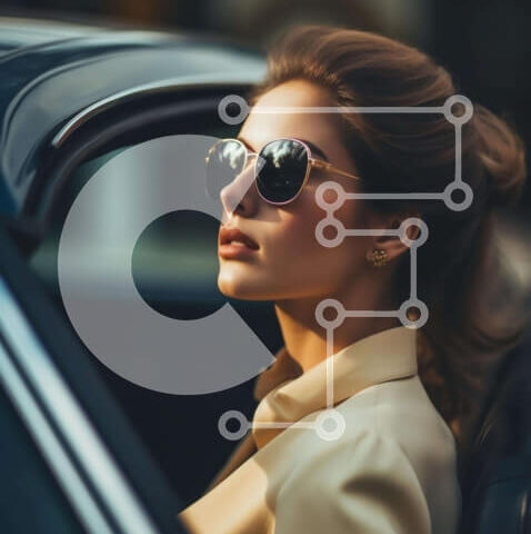 Intra Συλλεκτικό Ξύλινο Παζλ Plywood  4mm - Γυναίκα με γυαλιά ηλίου στη θέση του οδηγού ενός αυτοκινήτου Σε Ξύλινο Κουτί - Διαστάσεις Puzzle: 10x10 cm – 25 κομμάτια - Image 1