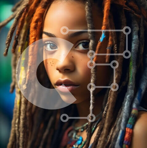 Intra Συλλεκτικό Ξύλινο Παζλ Plywood 4mm - Σοβαρό πορτρέτο μιας νεαρής γυναίκας με dreadlocks και ένα τατουάζ Σε Ξύλινο Κουτί - Διαστάσεις Puzzle: 10x10 cm – 25 κομμάτια - Image 1