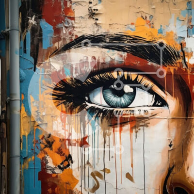 Intra Συλλεκτικό Ξύλινο Παζλ Plywood 4mm - Ζωντανό έργο τέχνης γκράφιτι με το πρόσωπο μιας γυναίκας με μπλε μάτια Σε Ξύλινο Κουτί - Διαστάσεις Puzzle: 10x10 cm – 25 κομμάτια - Image 1