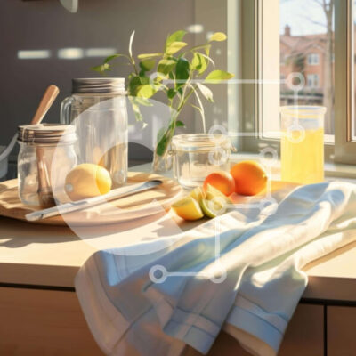 Intra Συλλεκτικό Ξύλινο Παζλ Plywood  4mm - Πάγκος κουζίνας με βάζα, φλιτζάνια και λεμόνια Σε Ξύλινο Κουτί - Διαστάσεις Puzzle: 10x10 cm – 25 κομμάτια - Image 1