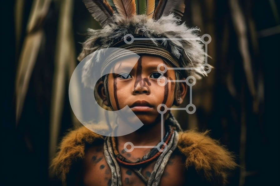 Intra Συλλεκτικό Ξύλινο Παζλ Plywood  4mm - Πορτρέτο ενός γηγενούς αγοριού με παραδοσιακά ρούχα και αξεσουάρ Σε Ξύλινο Κουτί - Διαστάσεις Puzzle: 10x10 cm – 25 κομμάτια