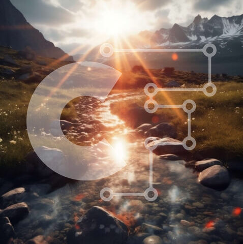 Intra Συλλεκτικό Ξύλινο Παζλ Plywood  4mm - Γραφικό ορεινό τοπίο με ρεύμα και καταπράσινο τοπίο Σε Ξύλινο Κουτί - Διαστάσεις: 10x10 cm – 25 κομμάτια - Image 1