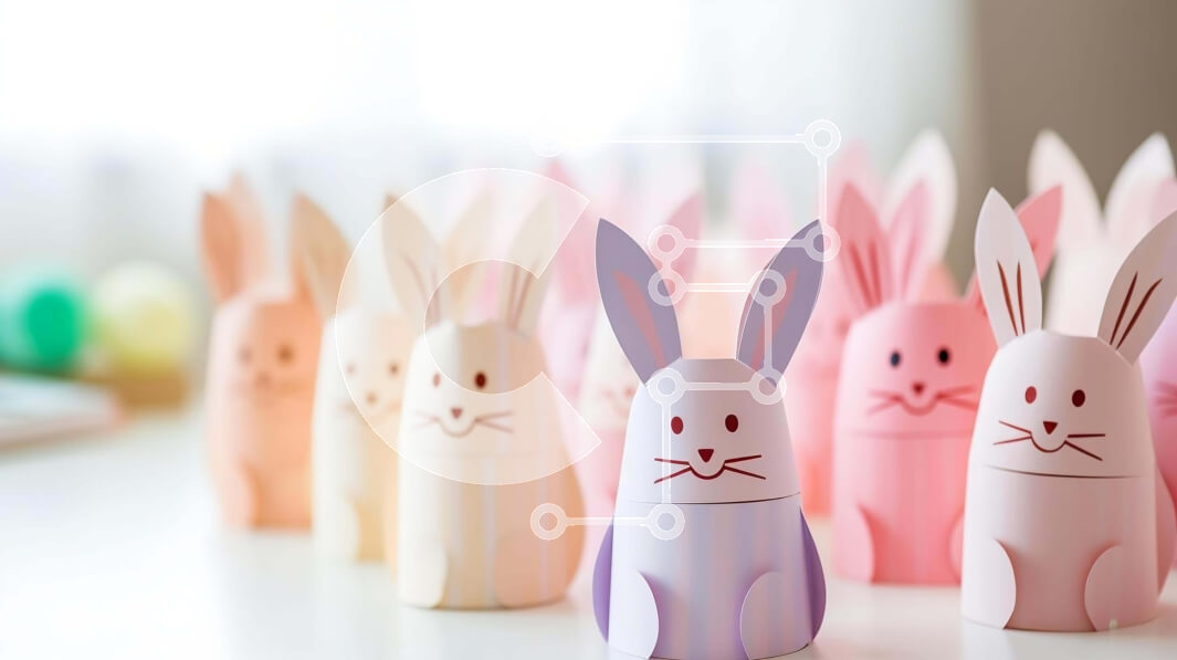 Intra Συλλεκτικό Ξύλινο Παζλ Plywood  4mm - Πολύχρωμα χάρτινα κουνελάκια με θέμα το Πάσχα και πλαστικά αυγά Σε Ξύλινο Κουτί - Διαστάσεις: 10x10 cm – 25 κομμάτια