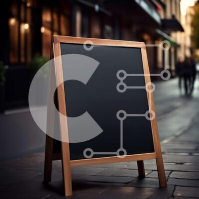 Intra Συλλεκτικό Ξύλινο Παζλ Plywood  4mm - Σκηνή του δρόμου της πόλης με πινακίδα μαυροπίνακα σε ξύλινο καβαλέτο Σε Ξύλινο Κουτί - Διαστάσεις Puzzle: 10x10 cm – 25 κομμάτια - Image 1