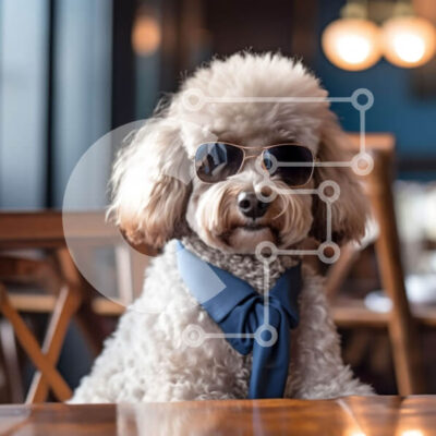 Intra Συλλεκτικό Ξύλινο Παζλ Plywood  4mm - Αστεία εικόνα ενός μικρού σκύλου κανίς που φοράει γυαλιά ηλίου σε ένα εστιατόριο Σε Ξύλινο Κουτί - Διαστάσεις: 10x10 cm – 25 κομμάτια - Image 1