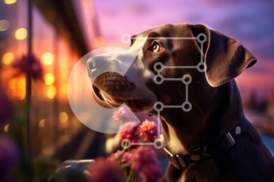 Intra Συλλεκτικό Ξύλινο Παζλ Plywood  4mm - Όμορφη εικόνα ενός σκύλου που απολαμβάνει τον ορίζοντα της πόλης στο ηλιοβασίλεμα Σε Ξύλινο Κουτί - Διαστάσεις: 10x10 cm – 25 κομμάτια