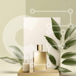 Intra Συλλεκτικό Ξύλινο Παζλ Plywood  4mm - Κομψό χρυσό μπουκάλι αρώματος με πράσινα φύλλα για την επόμενη καμπάνια ομορφιάς σας Σε Ξύλινο Κουτί - Διαστάσεις Puzzle: 10x10 cm – 25 κομμάτια