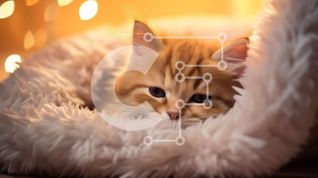 Intra Συλλεκτικό Ξύλινο Παζλ Plywood  4mm - Χαριτωμένο πορτοκαλί και λευκό γατάκι σε μια γούνινη κουβέρτα Σε Ξύλινο Κουτί - Διαστάσεις: 10x10 cm – 25 κομμάτια