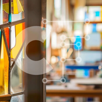 Intra Συλλεκτικό Ξύλινο Παζλ Plywood  4mm - Πολύχρωμα βιτρό παράθυρα σε Art Studio ή εργαστήριο Σε Ξύλινο Κουτί - Διαστάσεις Puzzle: 10x10 cm – 25 κομμάτια - Image 1