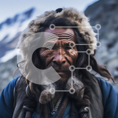 Intra Συλλεκτικό Ξύλινο Παζλ Plywood 4mm - Παραδοσιακός ηλικιωμένος με μακριά γενειάδα και κουκούλα με γούνα που στέκεται μπροστά στα βουνά Σε Ξύλινο Κουτί - Διαστάσεις Puzzle: 10x10 cm – 25 κομμάτια - Image 1