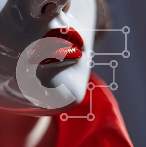 Intra Συλλεκτικό Ξύλινο Παζλ Plywood  4mm - Κοντινό πλάνο κομψά ντυμένης γυναίκας με κόκκινο κραγιόν και λευκό μακιγιάζ Σε Ξύλινο Κουτί - Διαστάσεις Puzzle: 10x10 cm – 25 κομμάτια - Image 1