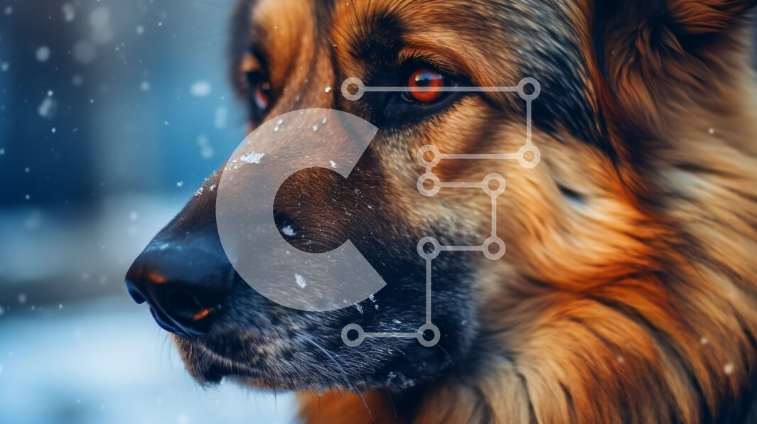 Intra Συλλεκτικό Ξύλινο Παζλ Plywood  4mm - Κοντινή όψη του προσώπου ενός γερμανικού ποιμενικού σκύλου Σε Ξύλινο Κουτί - Διαστάσεις: 10x10 cm – 25 κομμάτια