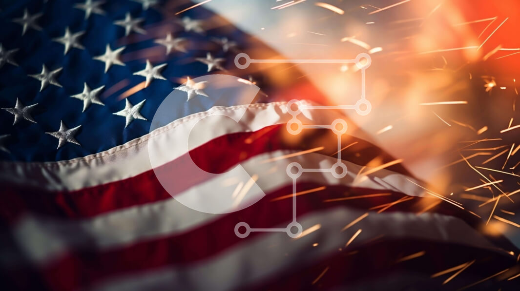 Intra Συλλεκτικό Ξύλινο Παζλ Plywood  4mm - Αμερικανική σημαία από κοντά με Sparks για τις 4 Ιουλίου Σε Ξύλινο Κουτί - Διαστάσεις: 10x10 cm – 25 κομμάτια