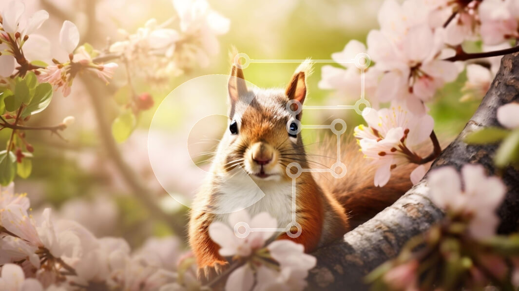 Intra Συλλεκτικό Ξύλινο Παζλ Plywood  4mm - Περίεργος σκίουρος στο ανθισμένο δέντρο Σε Ξύλινο Κουτί - Διαστάσεις: 10x10 cm – 25 κομμάτια