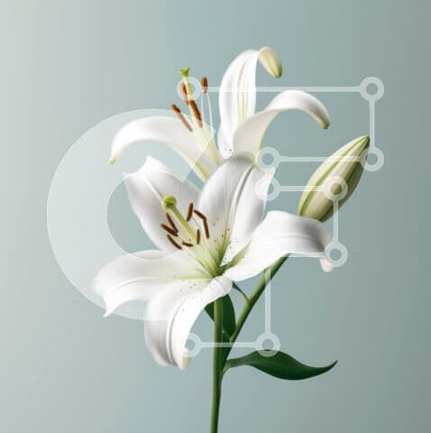 Intra Συλλεκτικό Ξύλινο Παζλ Plywood  4mm - Όμορφη εικόνα του λουλουδιού λευκού κρίνου σε γαλάζιο φόντο Σε Ξύλινο Κουτί - Διαστάσεις: 10x10 cm – 25 κομμάτια - Image 1