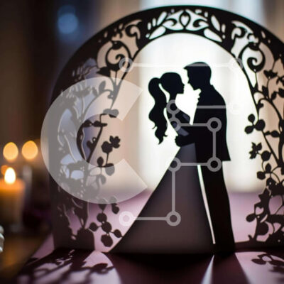 Intra Συλλεκτικό Ξύλινο Παζλ Plywood  4mm - Σιλουέτα μιας νύφης και ενός γαμπρού ενάντια σε μια αψίδα Σε Ξύλινο Κουτί - Διαστάσεις: 10x10 cm – 25 κομμάτια - Image 1