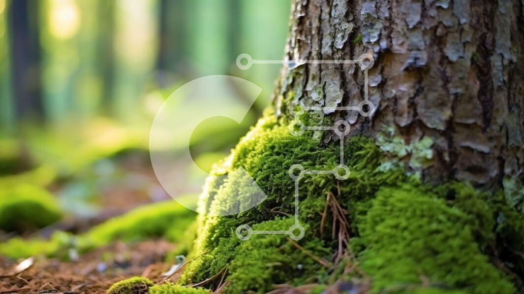 Intra Συλλεκτικό Ξύλινο Παζλ Plywood  4mm - Κοντινή όψη ενός κορμού δέντρου καλυμμένου με βρύα σε ένα δάσος Σε Ξύλινο Κουτί - Διαστάσεις: 10x10 cm – 25 κομμάτια