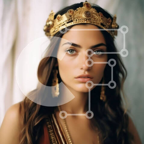 Intra Συλλεκτικό Ξύλινο Παζλ Plywood  4mm - Εκπληκτικό πορτρέτο μιας γυναίκας με χρυσό στέμμα και ρέον φόρεμα Σε Ξύλινο Κουτί - Διαστάσεις Puzzle: 10x10 cm – 25 κομμάτια - Image 1