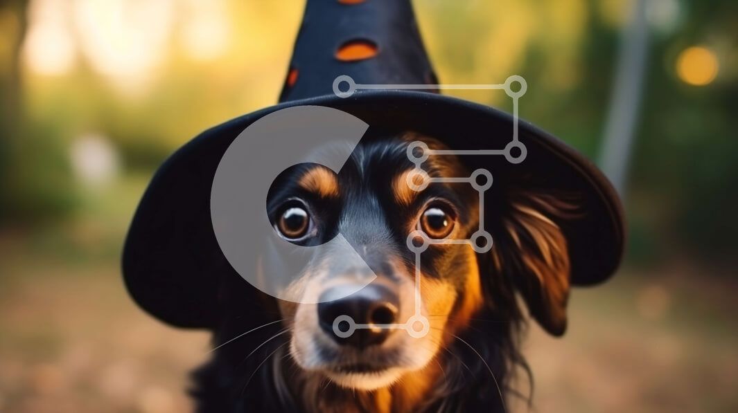 Intra Συλλεκτικό Ξύλινο Παζλ Plywood  4mm - Μαύρο και καφέ σκύλος με καπέλο μάγισσας Σε Ξύλινο Κουτί - Διαστάσεις: 10x10 cm – 25 κομμάτια