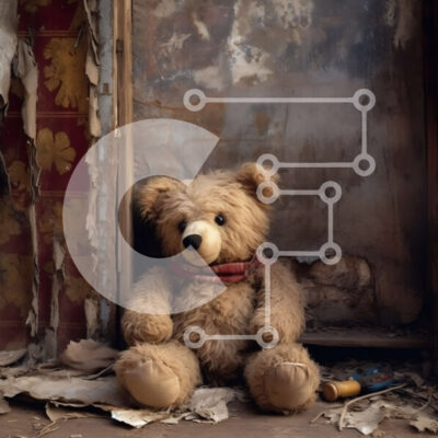 Intra Συλλεκτικό Ξύλινο Παζλ Plywood  4mm - Εγκαταλελειμμένο αρκουδάκι μπροστά από την παλιά πόρτα Σε Ξύλινο Κουτί - Διαστάσεις: 10x10 cm – 25 κομμάτια - Image 1