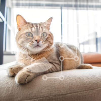 Intra Συλλεκτικό Ξύλινο Παζλ Plywood  4mm - Αξιολάτρευτη εικόνα μιας γάτας τζίντζερ που κάθεται σε έναν άνετο καναπέ σε ένα σαλόνι Σε Ξύλινο Κουτί - Διαστάσεις: 10x10 cm – 25 κομμάτια - Image 1