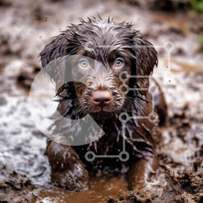 Intra Συλλεκτικό Ξύλινο Παζλ Plywood  4mm - Αξιολάτρευτη εικόνα ενός καφέ σκύλου που παίζει στη λάσπη Σε Ξύλινο Κουτί - Διαστάσεις: 10x10 cm – 25 κομμάτια - Image 1