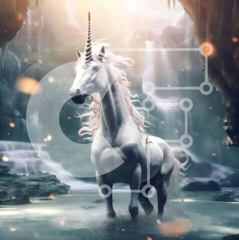 Intra Συλλεκτικό Ξύλινο Παζλ Plywood  4mm - Όμορφη εικόνα ενός λαμπερού μονόκερου μπροστά από έναν καταρράκτη σε μια σπηλιά Σε Ξύλινο Κουτί - Διαστάσεις Puzzle: 10x10 cm – 25 κομμάτια - Image 1