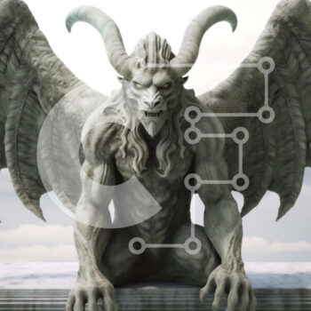 Intra Συλλεκτικό Ξύλινο Παζλ Plywood  4mm - Σκοτεινή φανταστική εικόνα ενός δαίμονα με κέρατα και φτερά Σε Ξύλινο Κουτί - Διαστάσεις Puzzle: 10x10 cm – 25 κομμάτια - Image 1