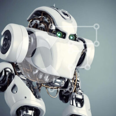 Intra Συλλεκτικό Ξύλινο Παζλ Plywood  4mm - Φουτουριστικό λευκό ρομπότ με πράσινα μάτια Σε Ξύλινο Κουτί - Διαστάσεις Puzzle: 10x10 cm – 25 κομμάτια - Image 1